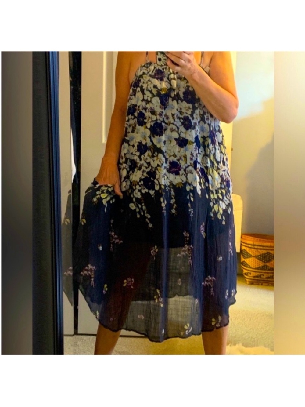 Gorgeous Anthropologie Floral Midi Dress with pockets! and lace strap details
